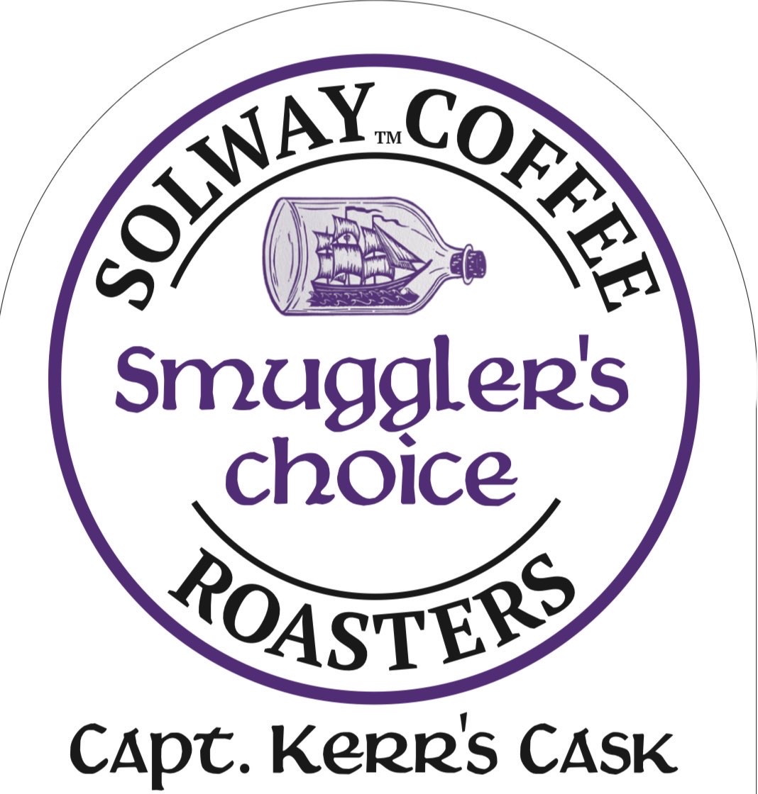 Logo of Solway Coffee Roasters Smuggler's Choice with a purple illustration of a ship in a bottle on a white background