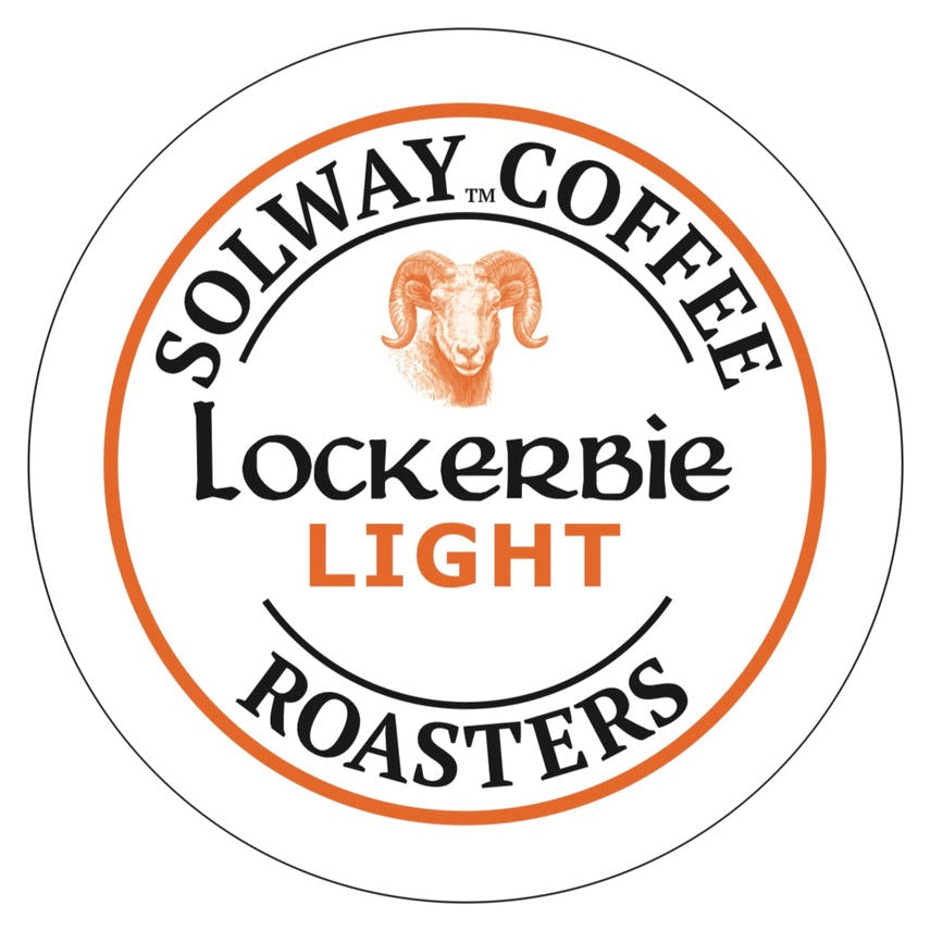 Logo of Solway Coffee Roasters Lockerbie Light with an orange ram illustration on a white background