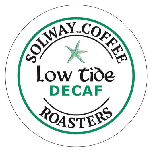 Solway Coffee Roasters Low Tide Decaf logo with a green starfish illustration on a white background