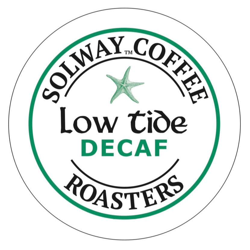 Solway Coffee Roasters Low Tide Decaf logo with a green starfish illustration on a white background